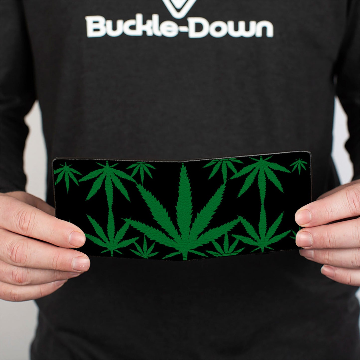 Bi-Fold Wallet - Marijuana Leaves Scattered Black Green