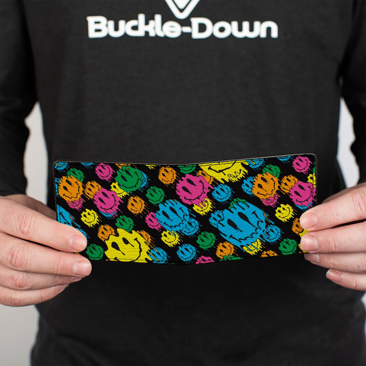 Bi-Fold Wallet - Smiley Faces Melted Stacked Black Multi Neon