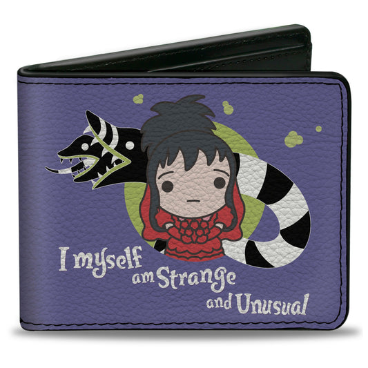 Bi-Fold Wallet - Beetlejuice Chibi Lydia and Sandworm STRANGE AND UNUSUAL Pose Blue