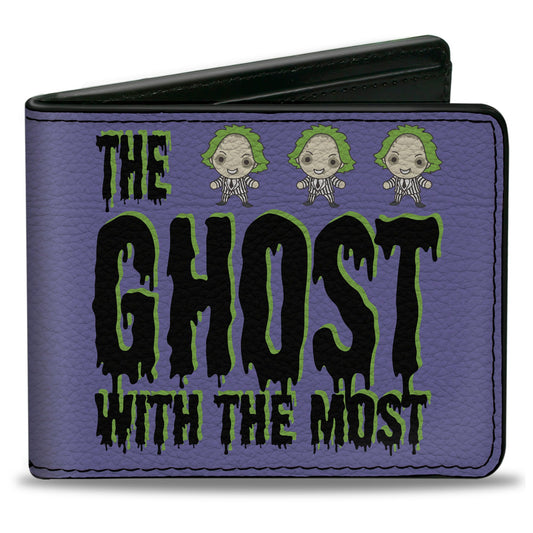 Bi-Fold Wallet - Beetlejuice Chibi THE GHOST WITH THE MOST Pose Purple/Green/Black