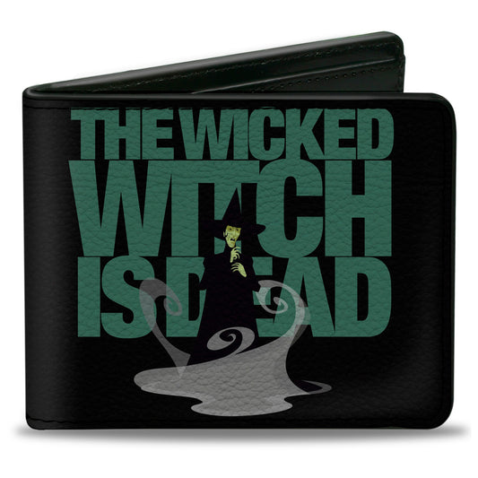Bi-Fold Wallet - The Wizard of Oz THE WICKED WITCH IS DEAD Quote Black/Green/Grays