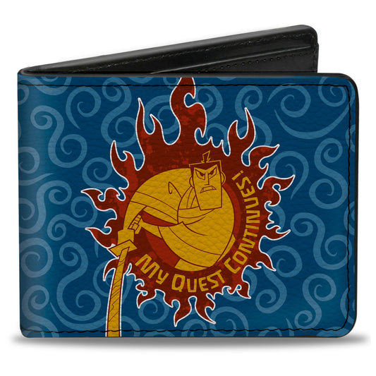 Bi-Fold Wallet - SAMURAI JACK MY QUEST CONTINUES Katana Pose Swirl Blues