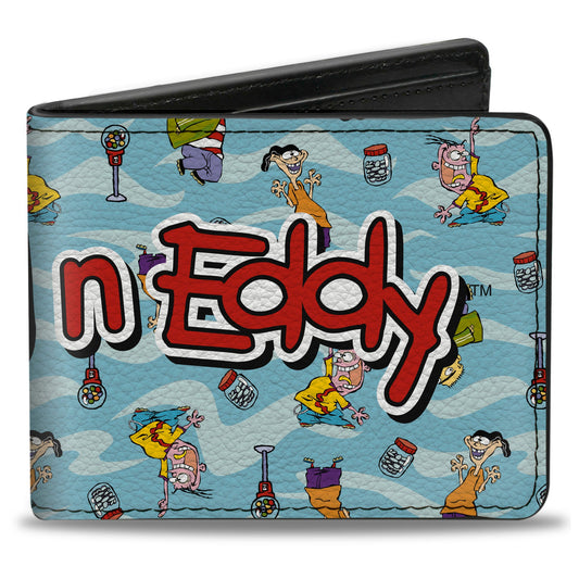 Bi-Fold Wallet - ED EDD N EDDY Title Logo and Character Poses Scattered Blues