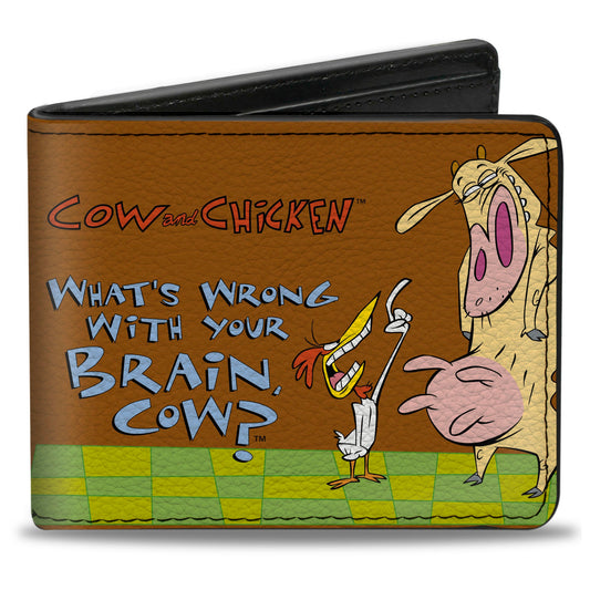 Bi-Fold Wallet - COW AND CHICKEN WHAT'S WRONG WITH YOUR BRAIN Pose Brown