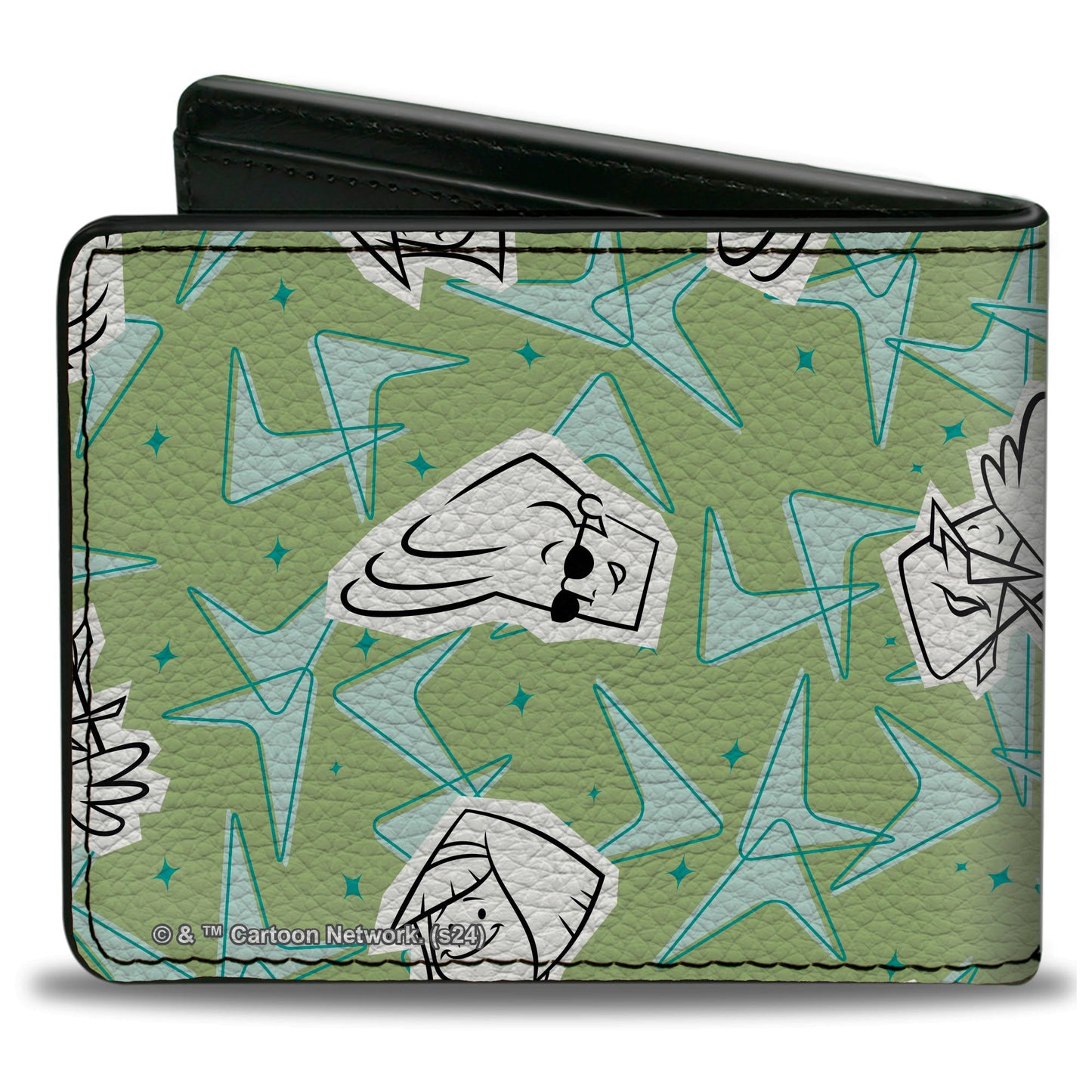 Bi-Fold Wallet - Johnny Bravo Little Suzy and Bunny Bravo Faces Collage Greens