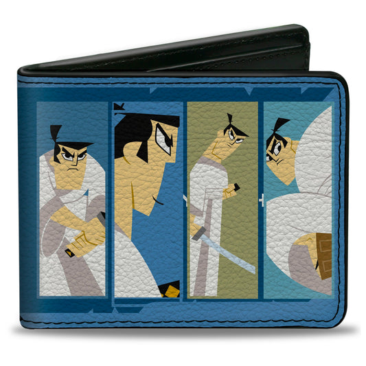 Bi-Fold Wallet - SAMURAI JACK Pose Blocks and Title Logo Blues/White