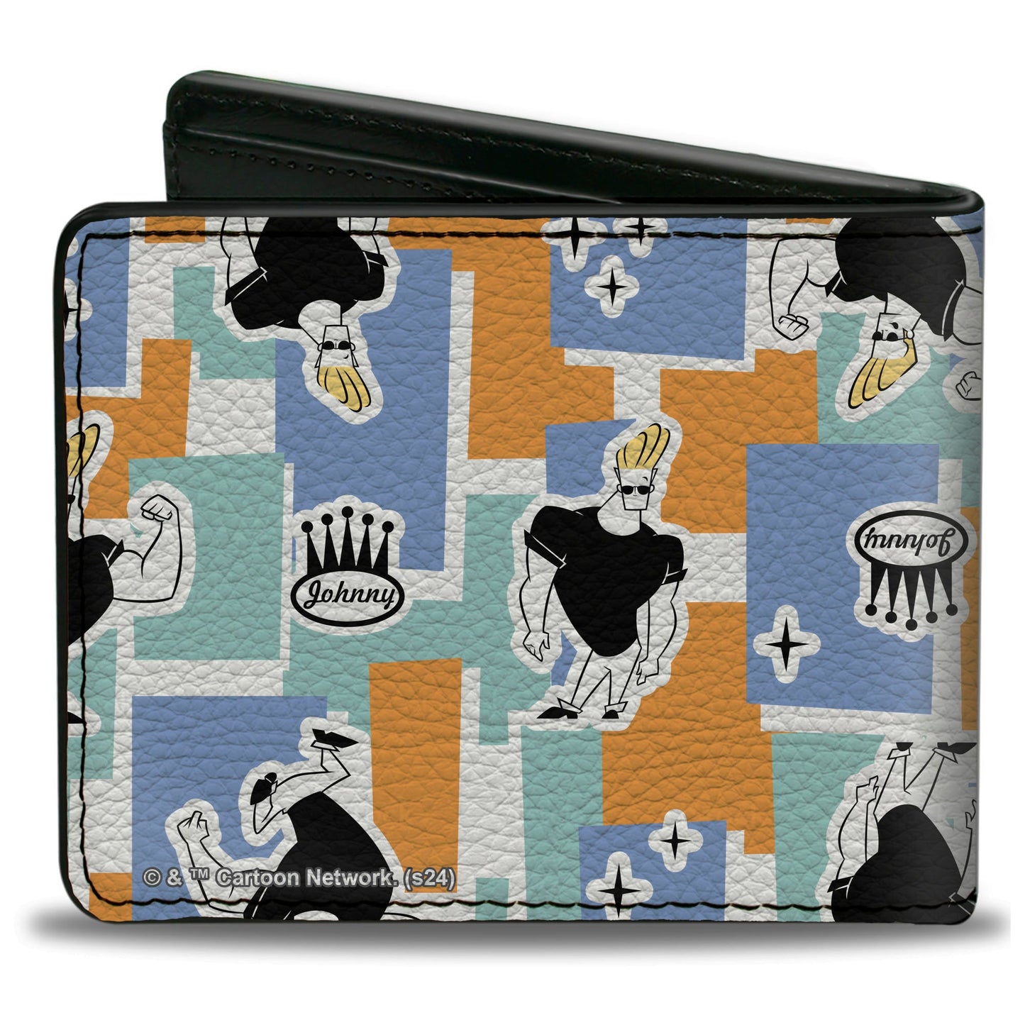 Bi-Fold Wallet - Johnny Bravo Poses and Icon Collage Blocks White/Multi Color
