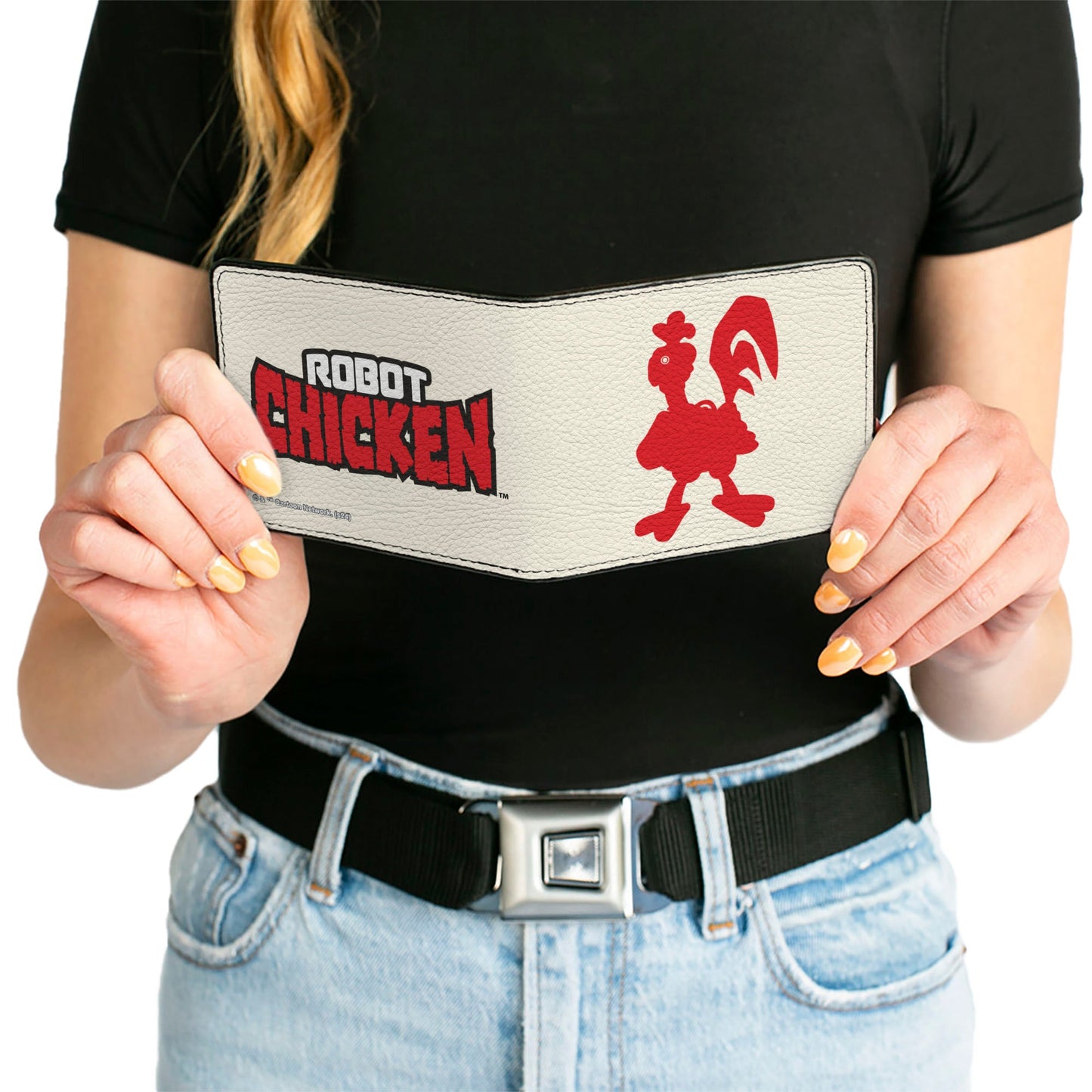 Bi-Fold Wallet - ROBOT CHICKEN Silhouette Chicken and Title Logo Ivory/Red