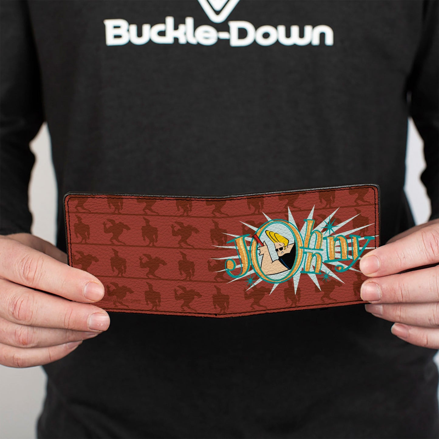 Bi-Fold Wallet - JOHNNY BRAVO Title Logo and Flex Pose Turns Reds