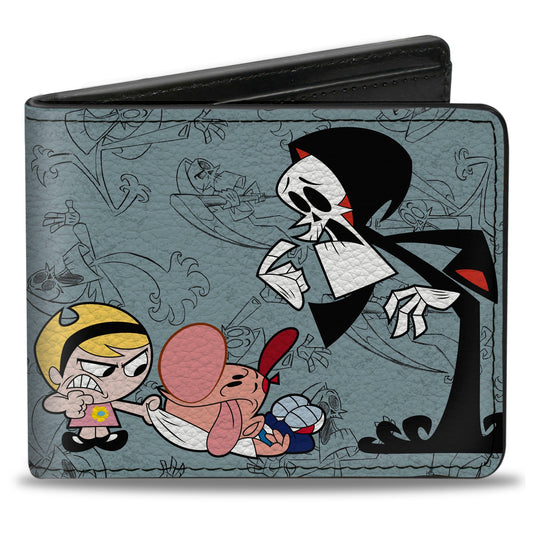 Bi-Fold Wallet - The Grim Adventures of Billy & Mandy Group Pose and Grim Sketches Gray