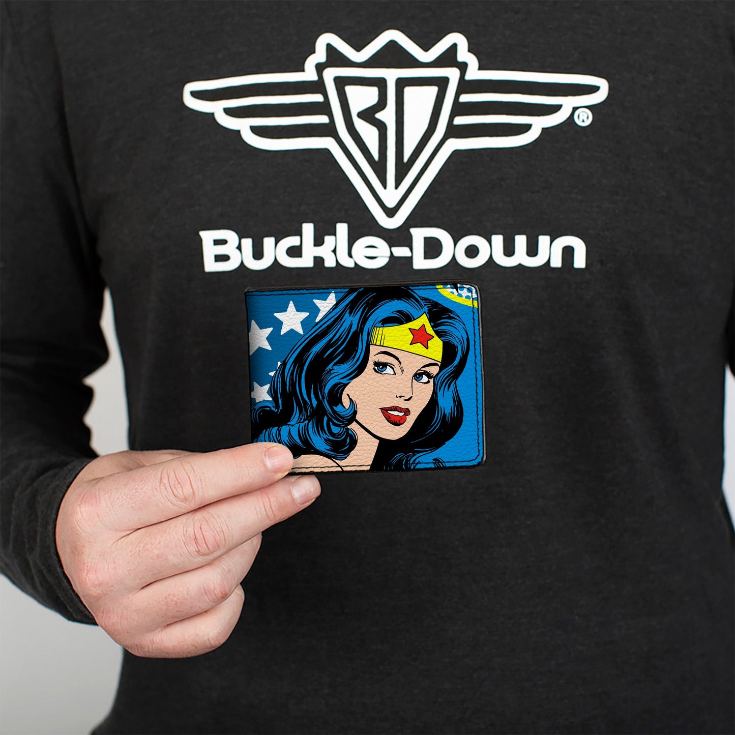 Bi-Fold Wallet - WONDER WOMAN Stars Face Halftone Blues Red Yellow White