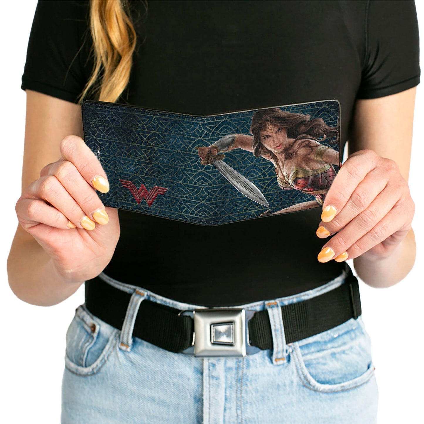 Bi-Fold Wallet - Wonder Woman 2017 Sword Action Pose + Icon Blue/Gold/Red
