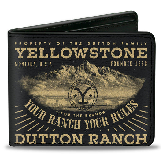Bi-Fold Wallet - Yellowstone YOUR RANCH YOUR RULES Landscape Black/Beige