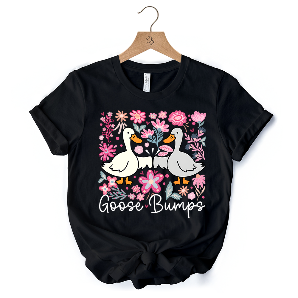 Funny Goose Bumps Floral T-Shirt, White, Natural and Black Sarcastic Goose Tee Gifts