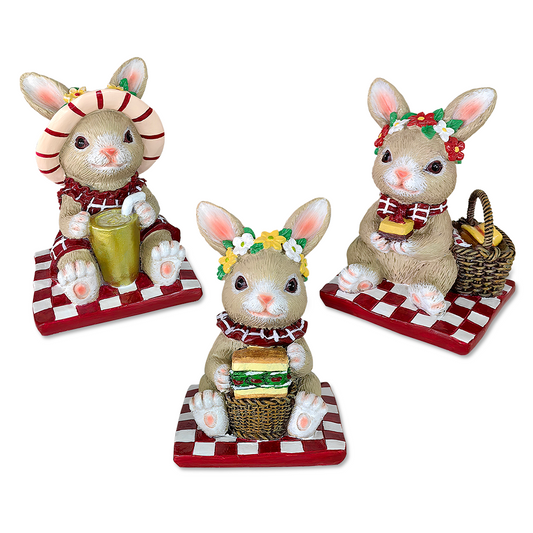 (Pre-Order) Joyful Picnic Gathering Bunny Trio Set of Three Figurines, Spring Rabbit Statue 4.5" Decor