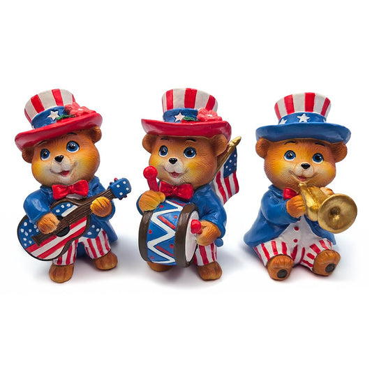 Liberty Bears Patriotic Figurine Set of 3,4" Independence Day Statue Decor