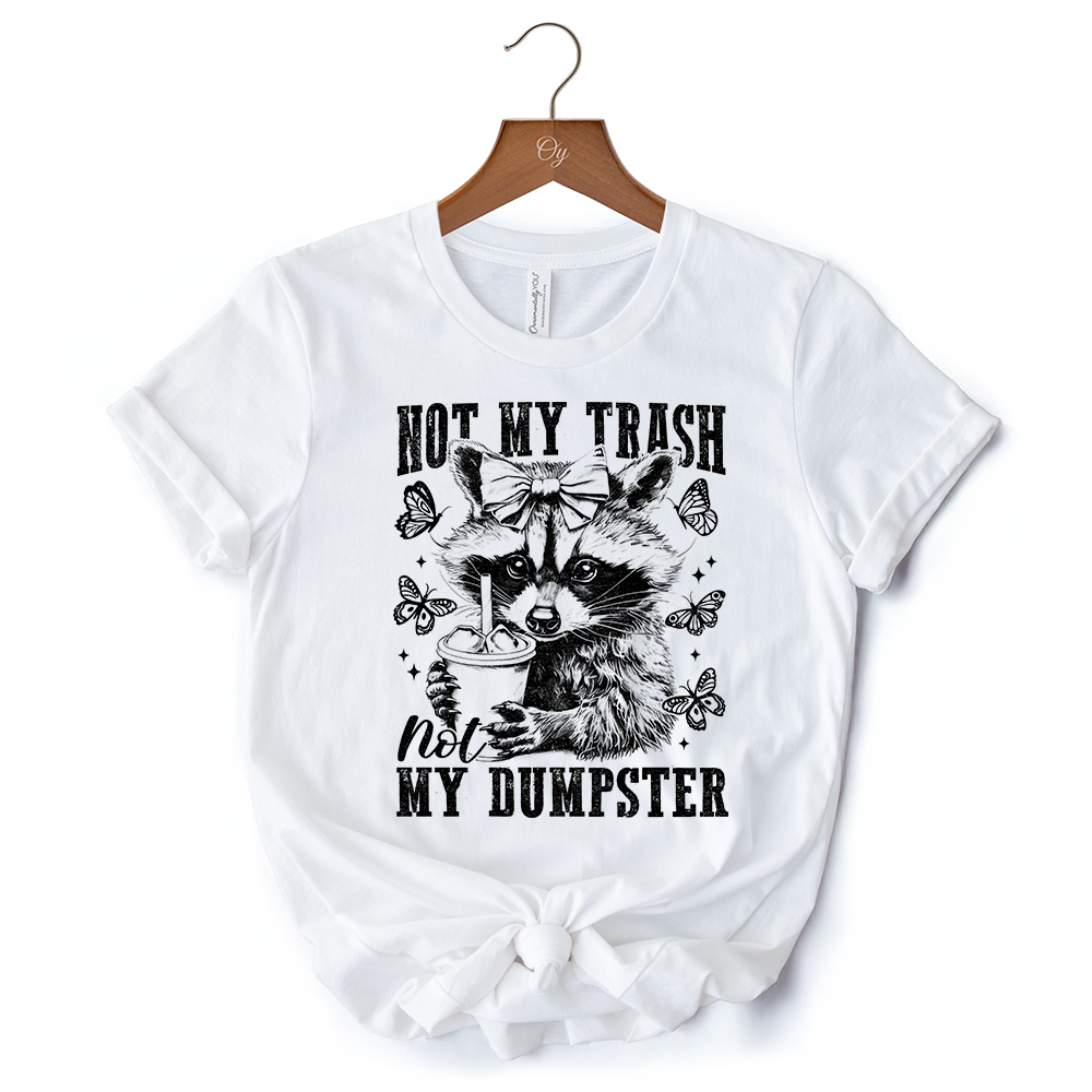 Not My Trash Not My Dumpster Cute Raccoon T-Shirt, White and Natural Vintage Coquette Bow Women Tee