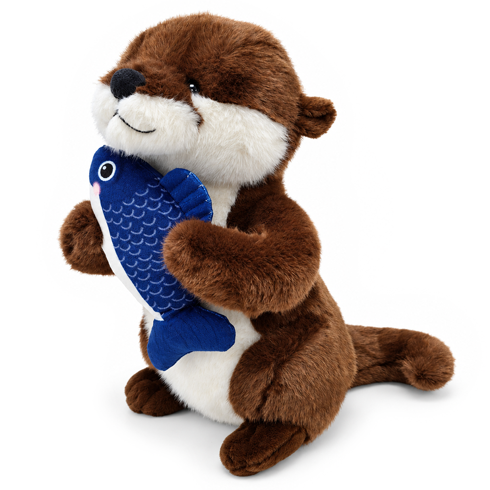 Otto the Otter Plushie, Adorable 12" Fish-Hugging Stuffed Animal for Kids’ Gifts