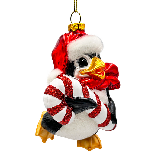 Penguin with Candy Glass Christmas Ornament, Arctic Bird Classic Tree Decoration