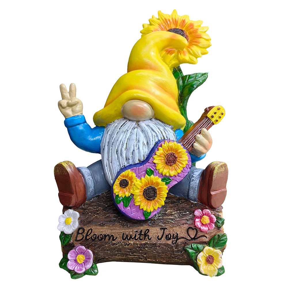 (Pre-Order) Bloom with Joy Sunflower Gnome 10" Garden Statue Figurine with Guitar, Spring and Summer Home Decoration