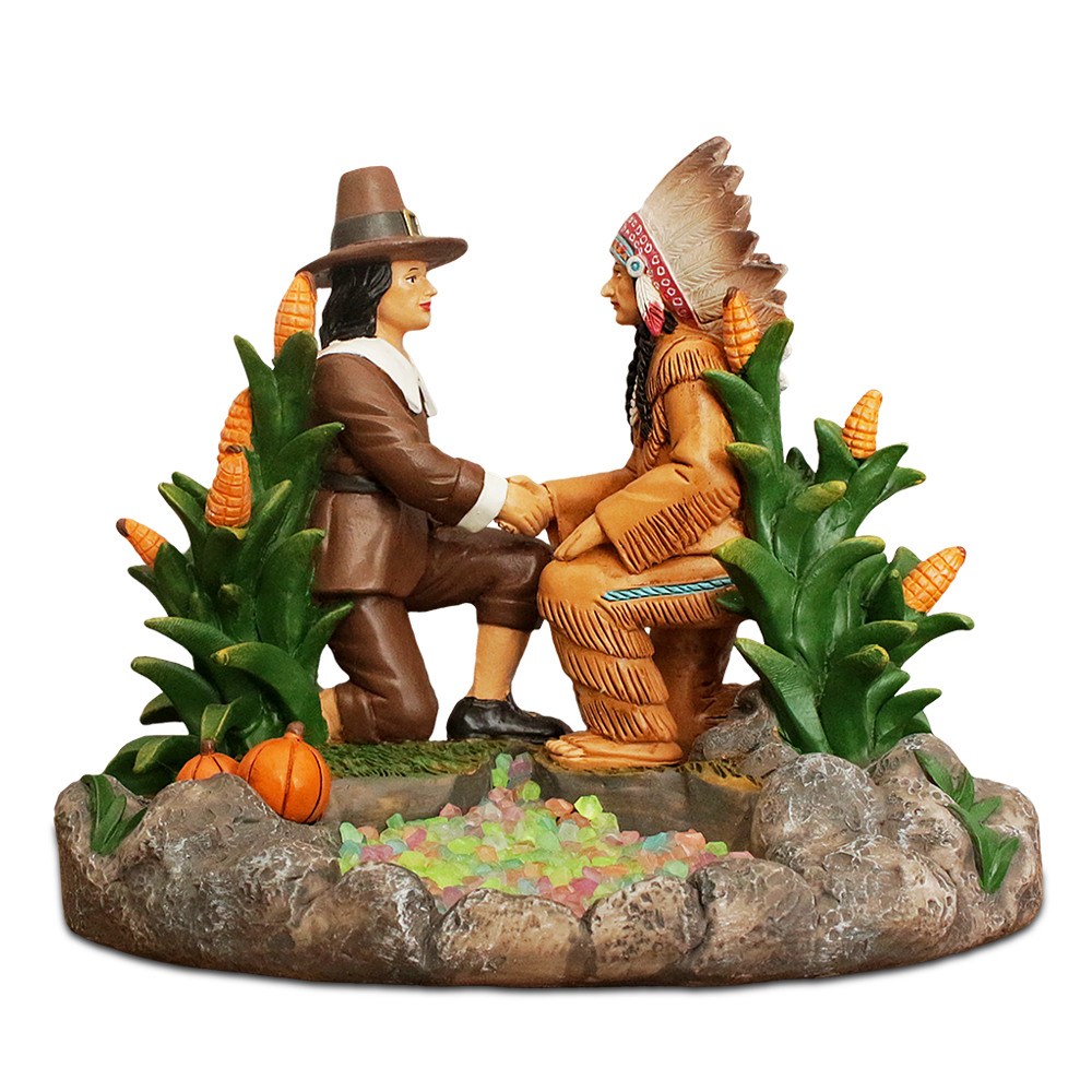 Harvest Harmony Kinship Between Native Americans and Pilgrims Figurine, 6" Fall Decor and Thanksgiving Statue