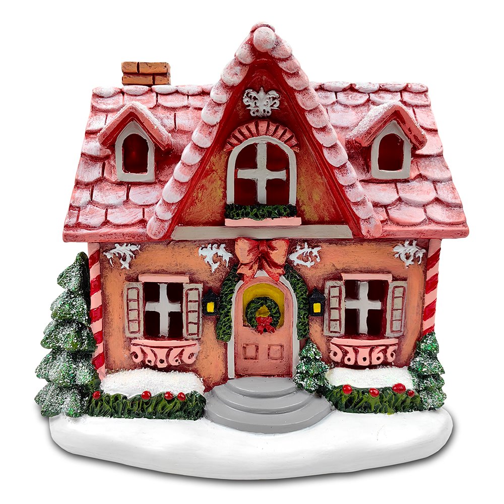 Sparkling Pink Winter Magic LED Gingerbread Home Figurine, 7" Lighted Christmas Decoration Decor