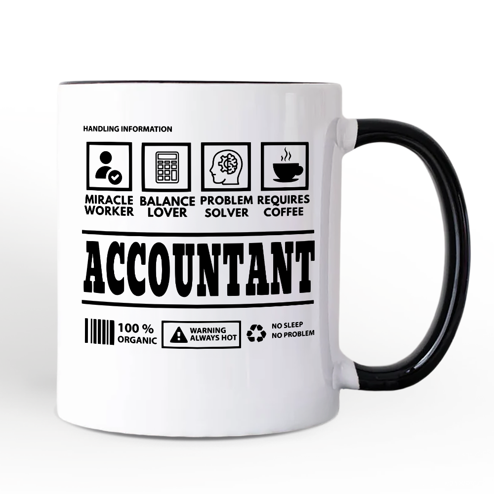 Accountant Nutrition Facts Personalized Mug, Bookkeeper Humor Graphic Gift with Custom Name