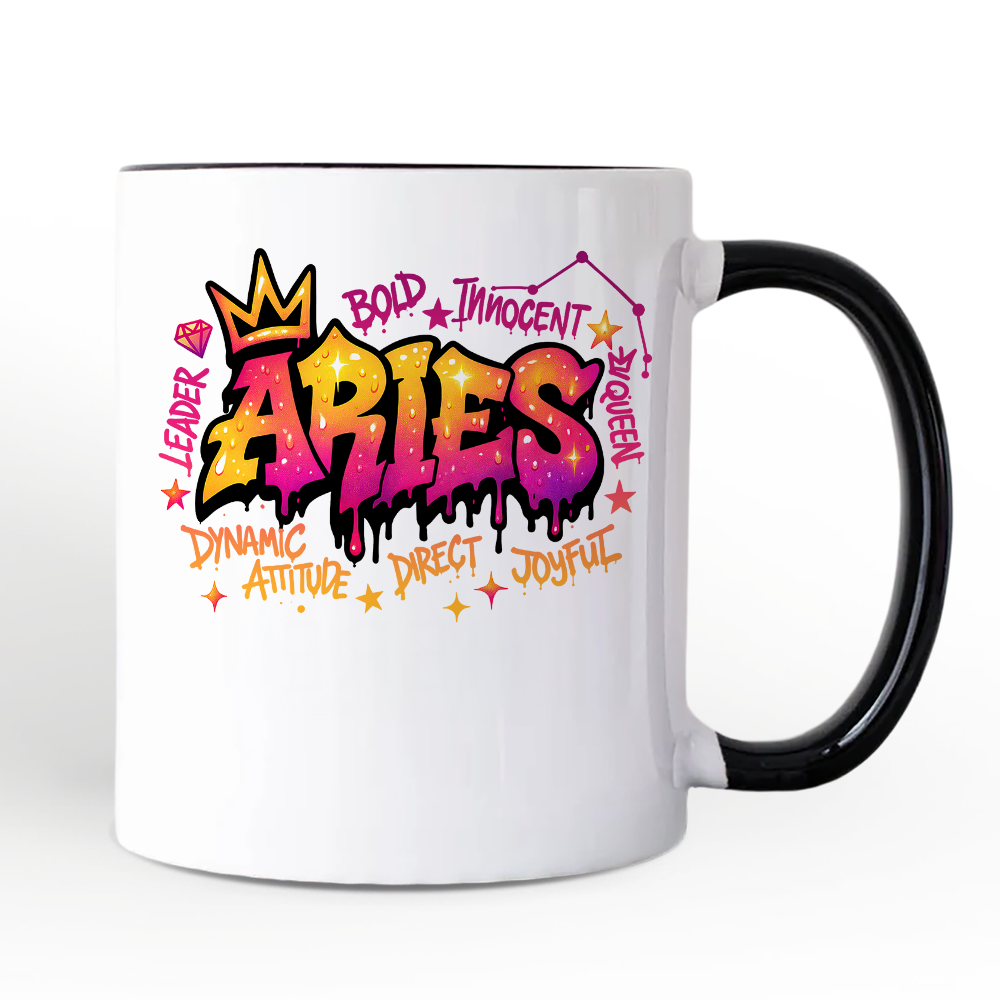 Aries Graffiti Zodiac Personalized Mug, Street Style Astrology Horoscope Gift with Custom Name