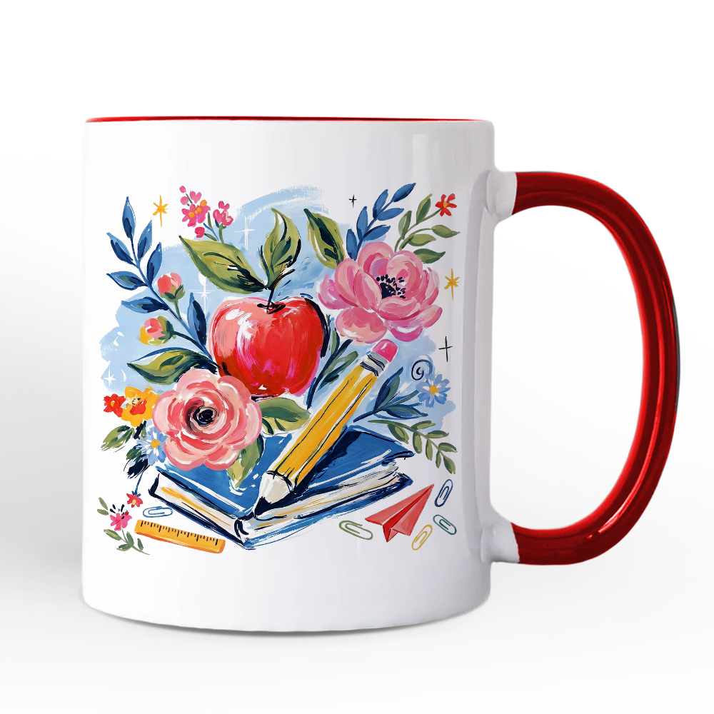 Boho Floral Teacher Personalized Mug, Watercolor Back to School Gift with Custom Name