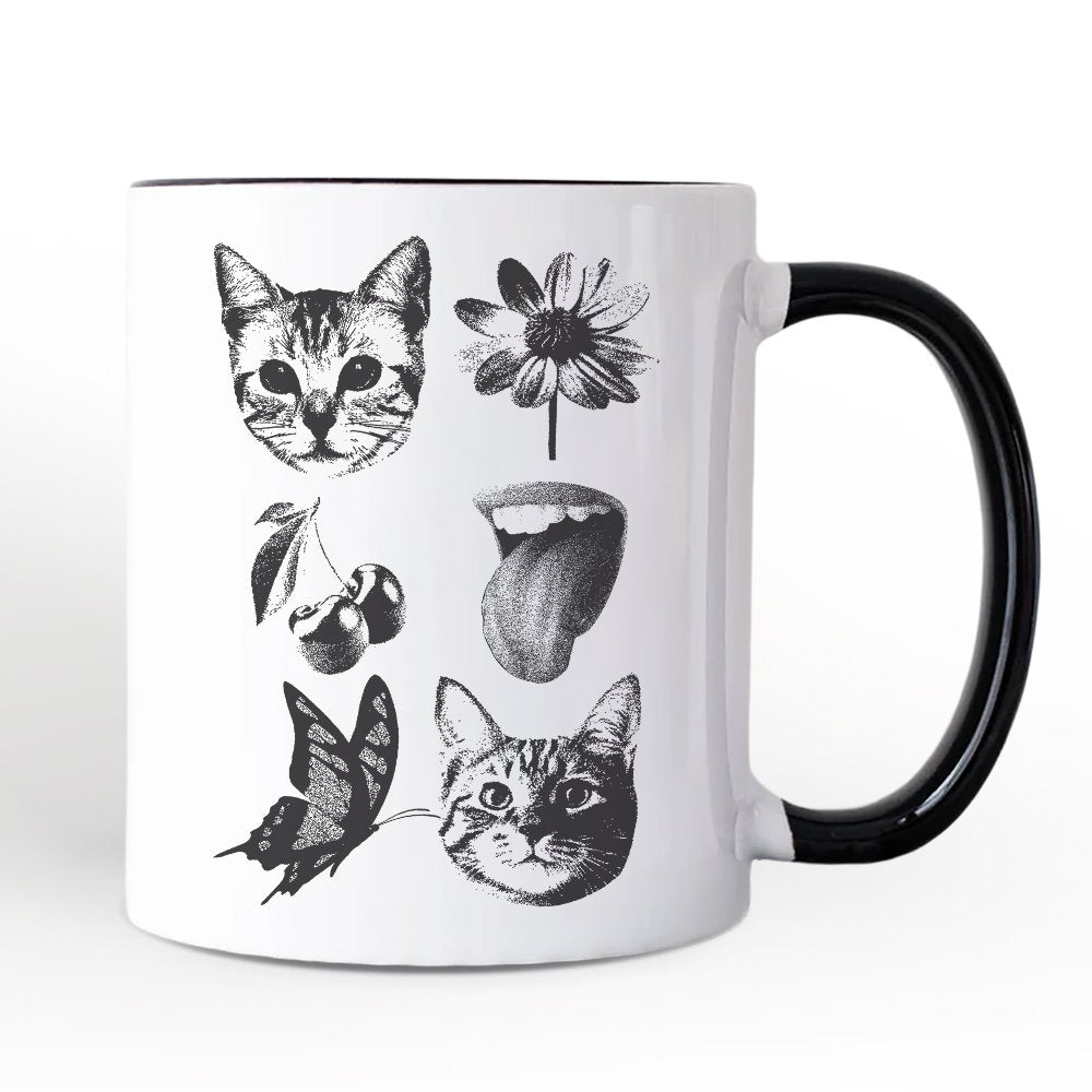 Dangerous Elements Grunge Tattoo Style Personalized Mug, Photocopy Stipple Collage Art Gift with Custom Name