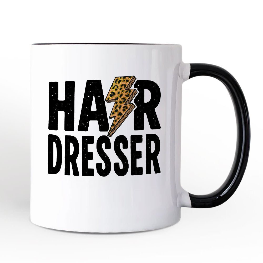 Hairdresser Leopard Lightning Pesonalized Mug, Retro Stylist Gift with Custom Name