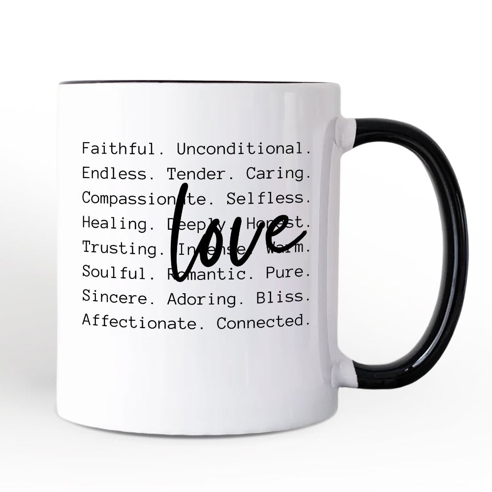 Love Definition Words Personalized Mug, Minimalist Valentine Inspirational Love Gift with Custom Name