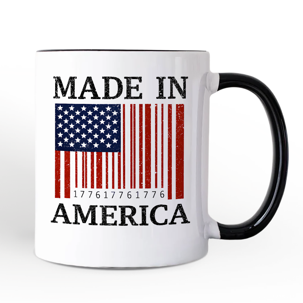 Made In America Bar Code Flag Personalized Mug, Patriotic 1776 USA 250th Anniversary Gift with Custom Name