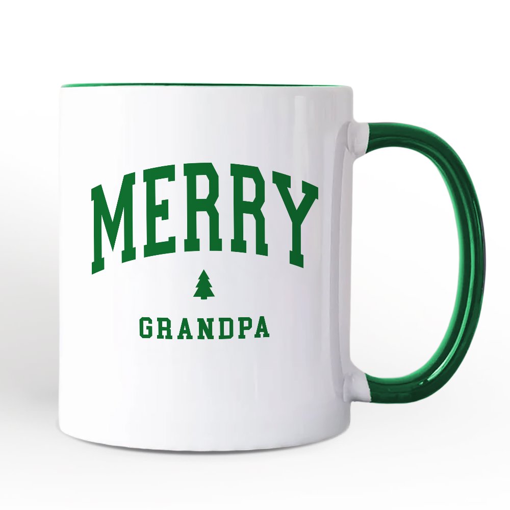 Merry Grandpa Retro Christmas Personalized Mug, Matching Family Holiday Gift with Custom Name