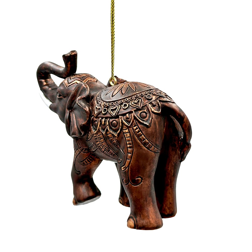 Boho Elephant Ornament, Exotic Resin Christmas Tree Decor