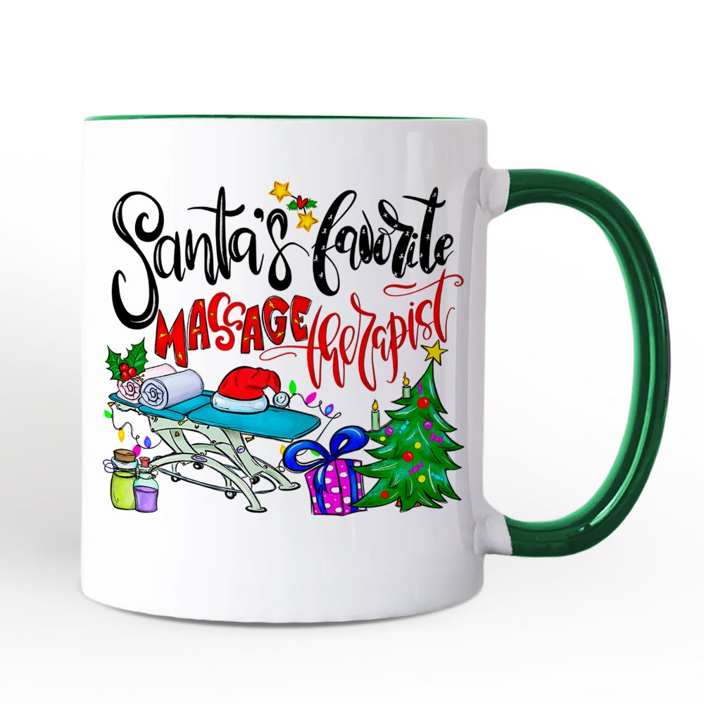 Santa’s Favorite Massage Therapist Personalized Mug, Spa Appreciation Christmas Gift with Custom Name