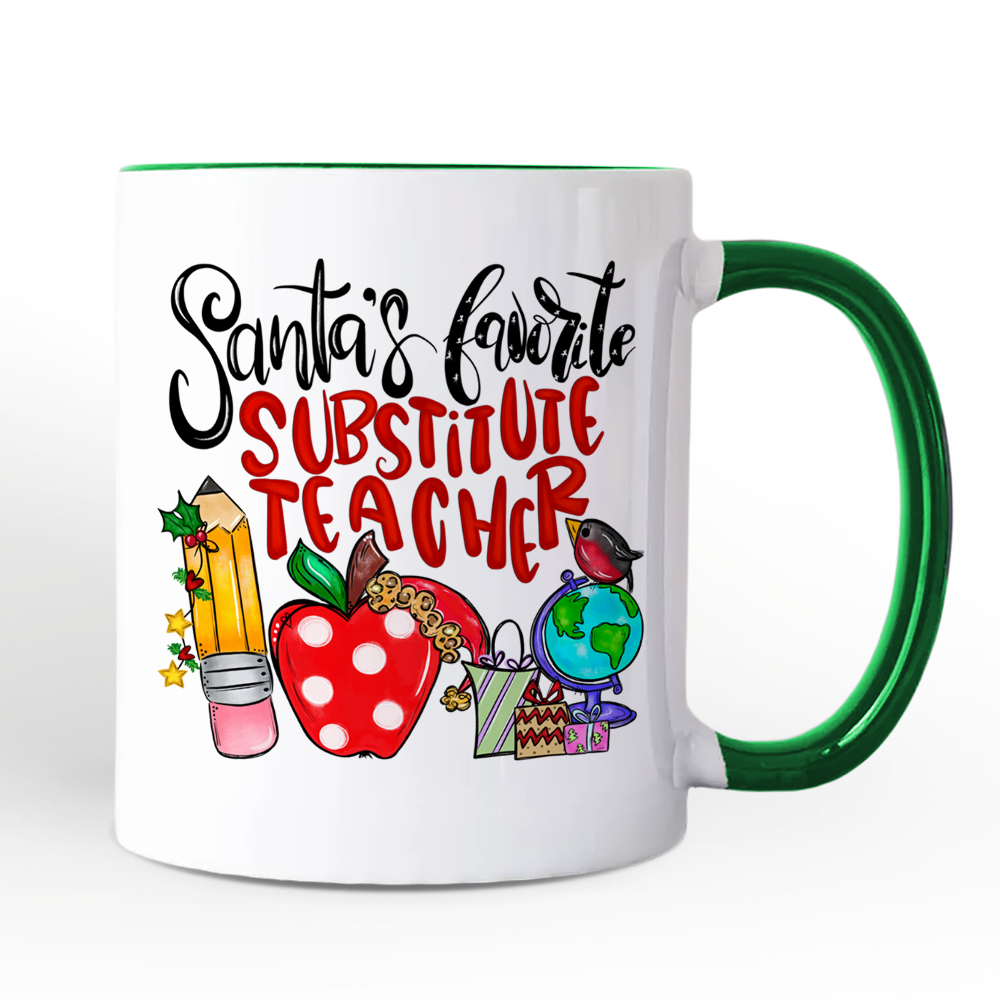 Santa's Favorite Substitute Teacher Personalized Mug, School Professor Christmas Gift with Custom Name