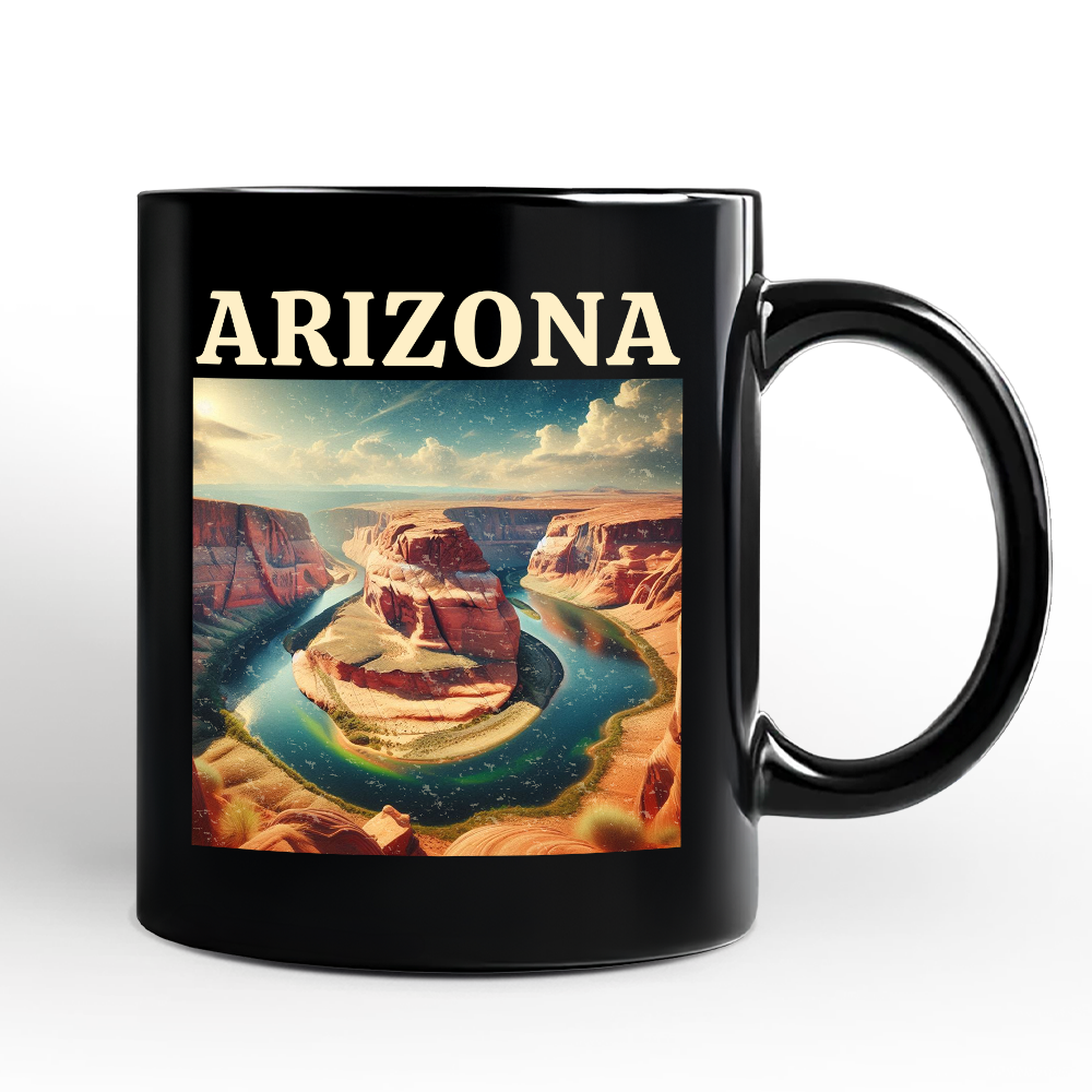Scenic Arizona State Desert Canyon Vintage Personalized Mug, Horseshoe Bend Gift and Southwest Nature Souvenir with Custom Name
