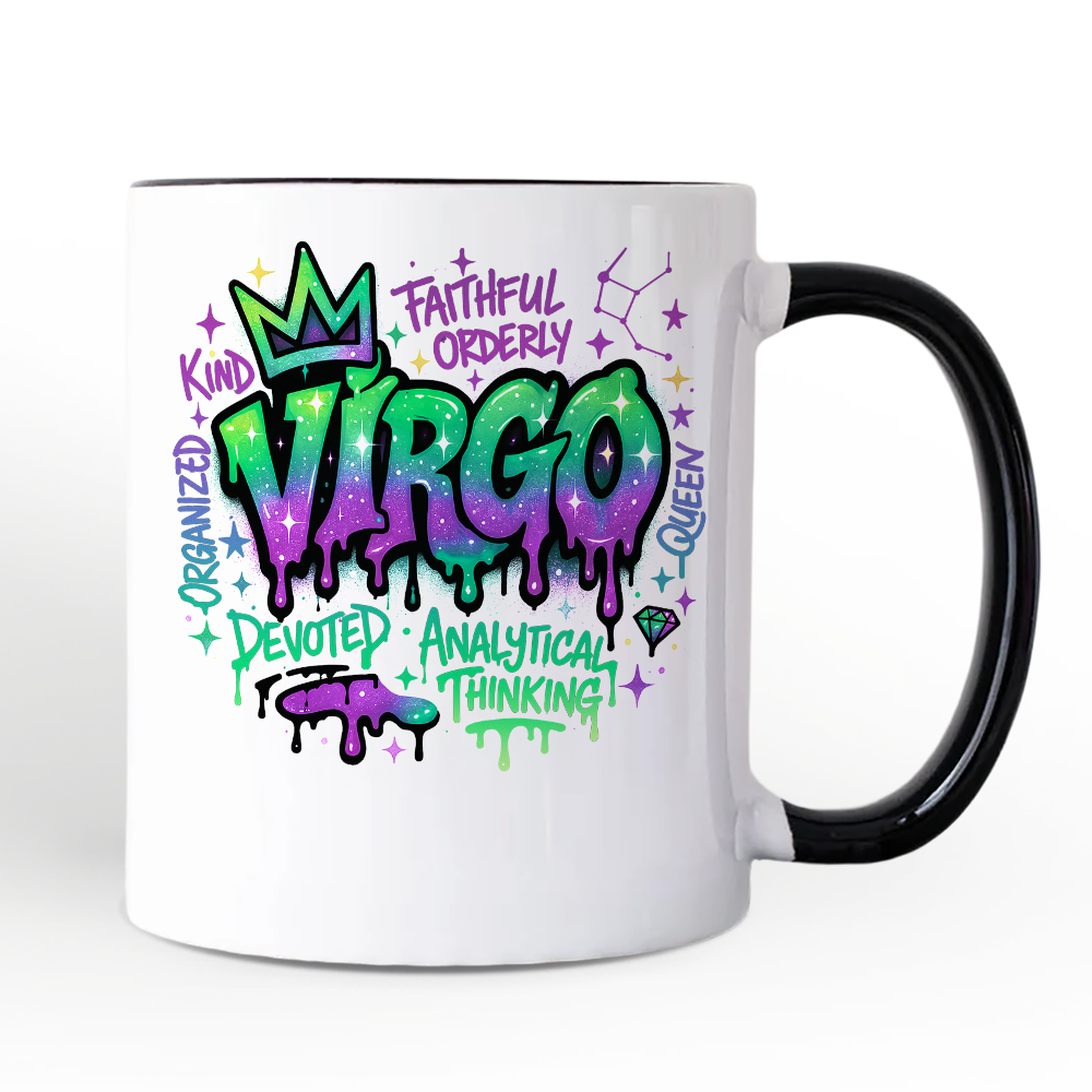Virgo Graffiti Zodiac Personalized Mug, Street Style Astrology Horoscope Gift with Custom Name