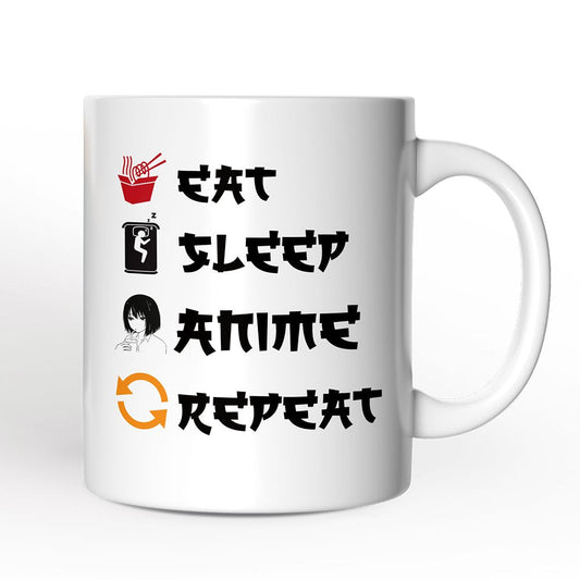 Eat Sleep Anime Repeat Personalized Mug, Funny Anime Lover Gift With Custom Name