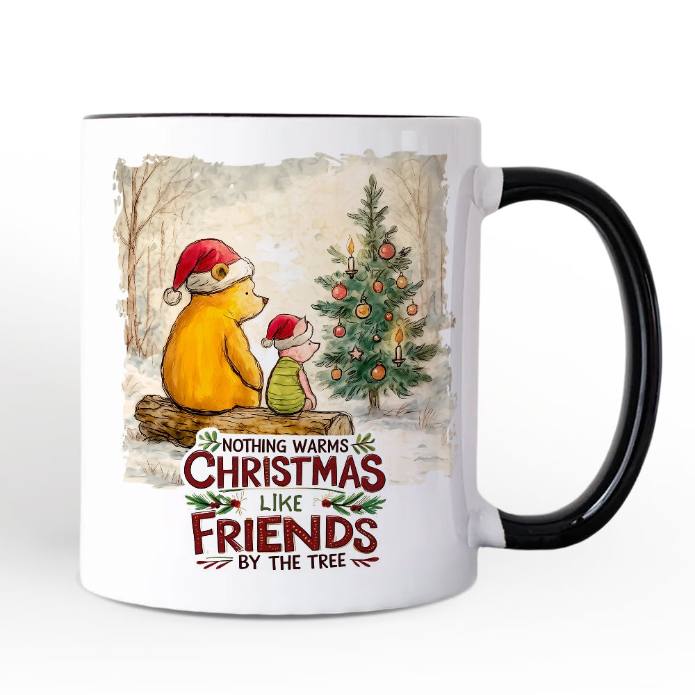 Nothing Warms Christmas Like Friends Winnie-the-Pooh Personalized Mug, 1926 A.A. Milne Holiday Gift with Custom Name