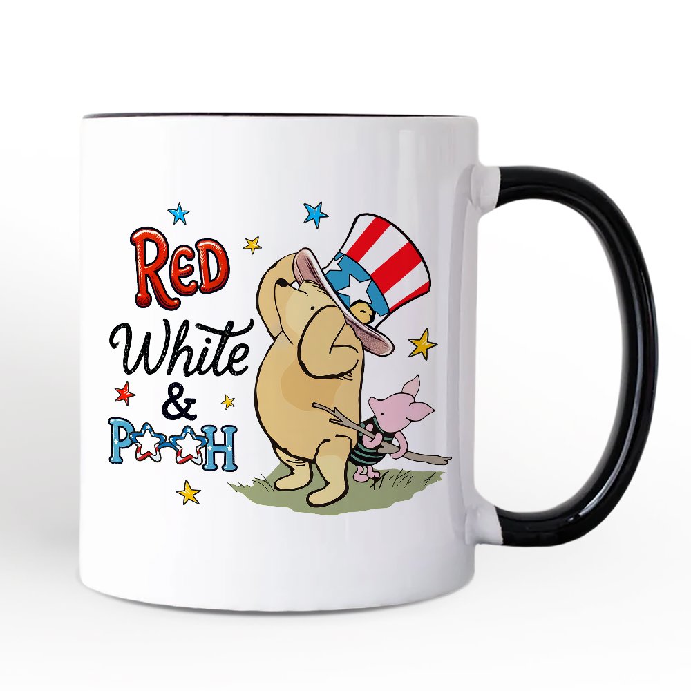 Patriotic Red White & Proud Winnie-the-Pooh Personalized Mug, 1926 A.A. Milne 4th of July Gift with Custom Name