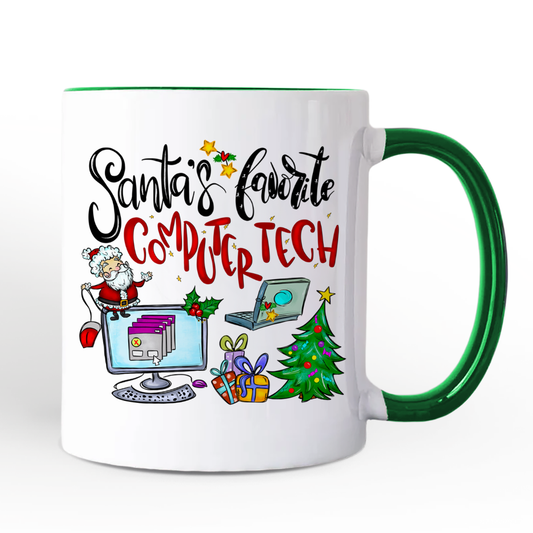 Santa's Favorite Computer Tech Personalized Mug, Technology Christmas Gift with Custom Name