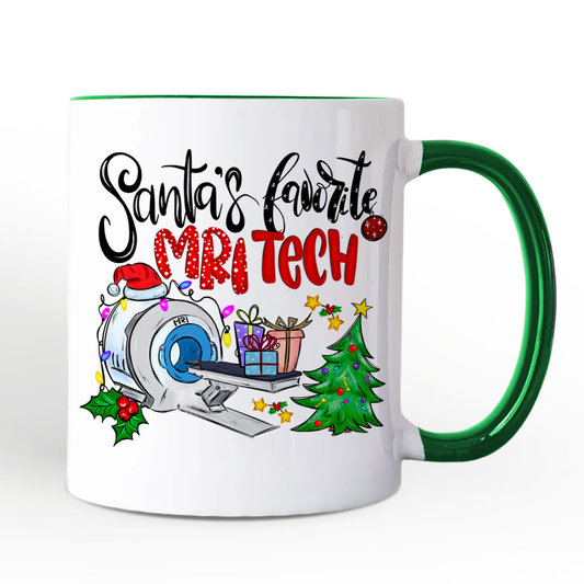 Santa's Favorite MRI Tech Personalized Mug, Health Imaging Technologist Christmas Gift with Custom Name