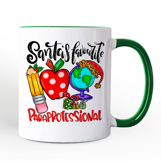 Santa's Favorite Paraprofessional Personalized Mug, Educational Assistant Christmas Gift with Custom Name