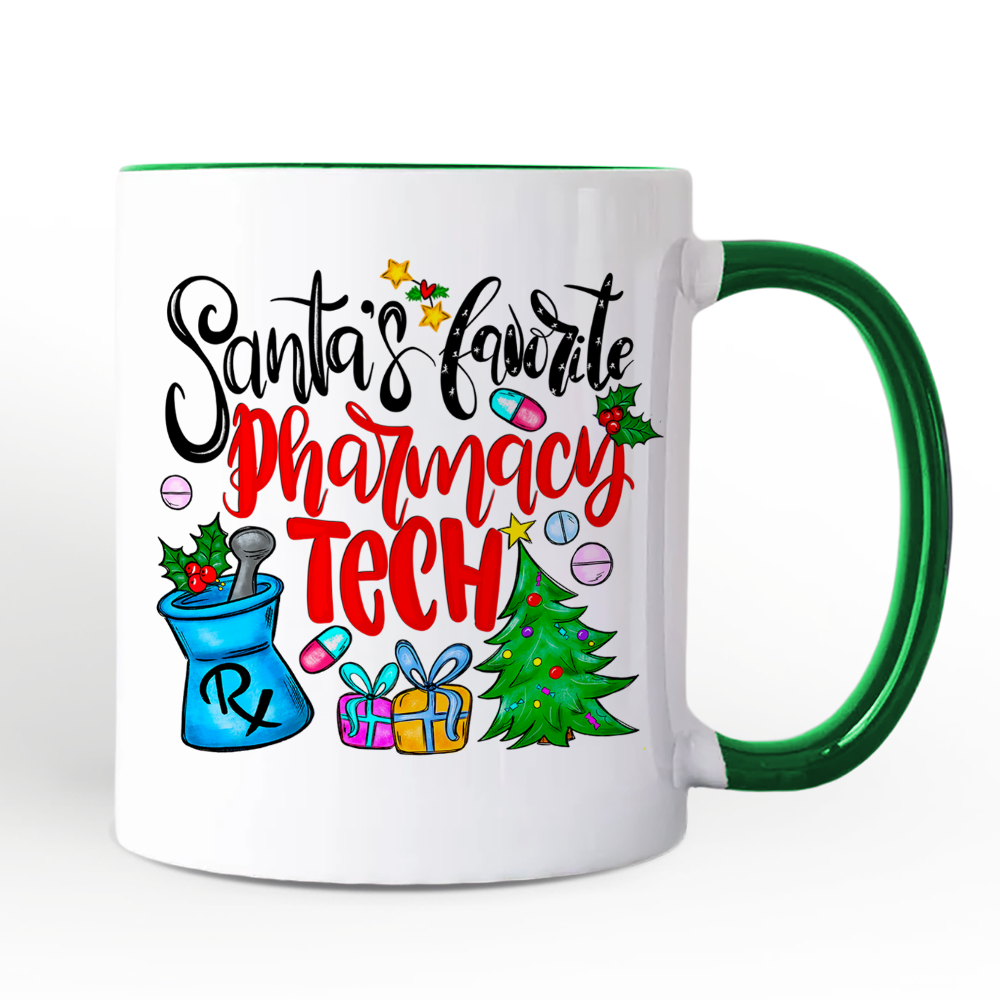 Santa's Favorite Pharmacy Tech Personalized Mug, Pharmacist Technician Gift with Custom Name