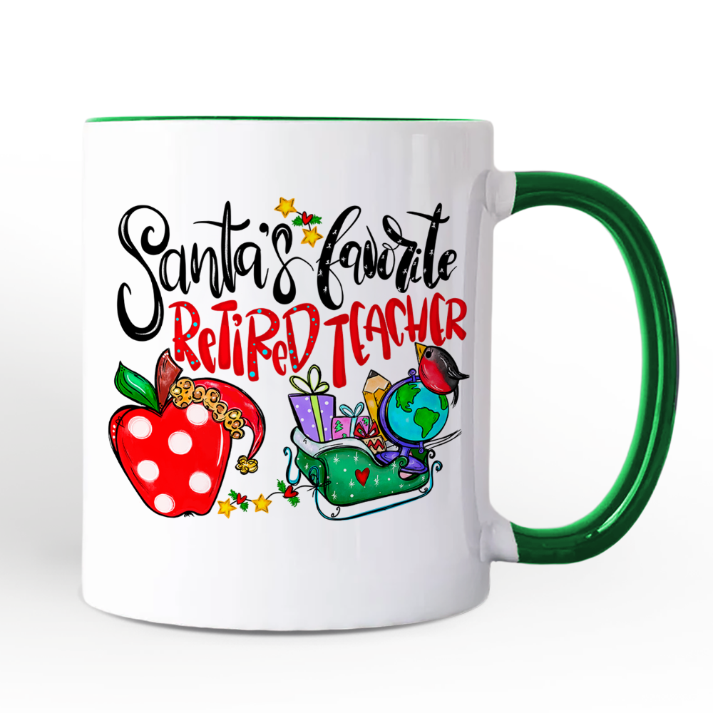 Santa's Favorite Retired Teacher Personalized Mug, Retirement Appreciation Gift with Custom Name
