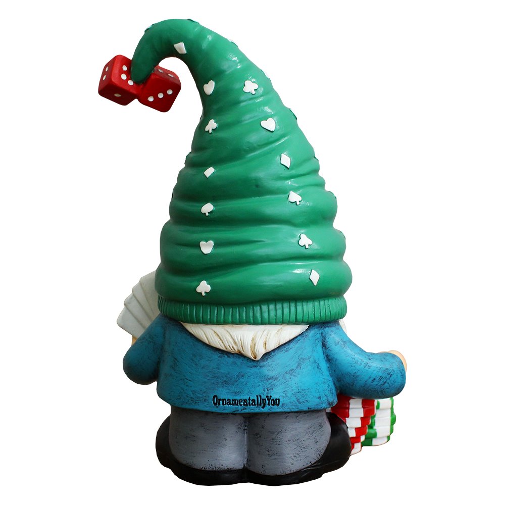 Casino Poker Gnome Figurine, 8" Room Table Decor Statue