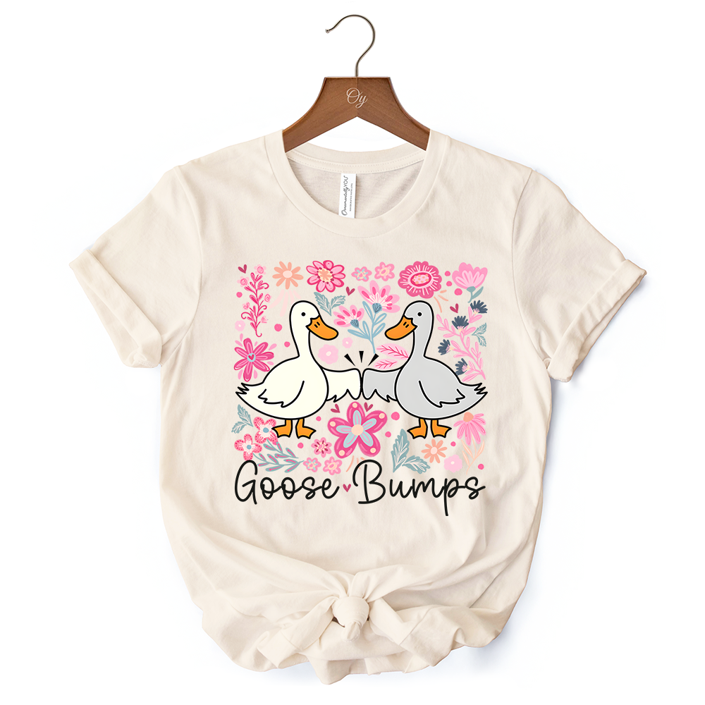 Funny Goose Bumps Floral T-Shirt, White, Natural and Black Sarcastic Goose Tee Gifts