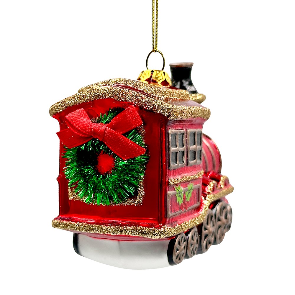 Vintage Holiday Express Train Glass Christmas Ornament